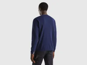 100% cotton crew neck sweater - Dark Blue | Benetton