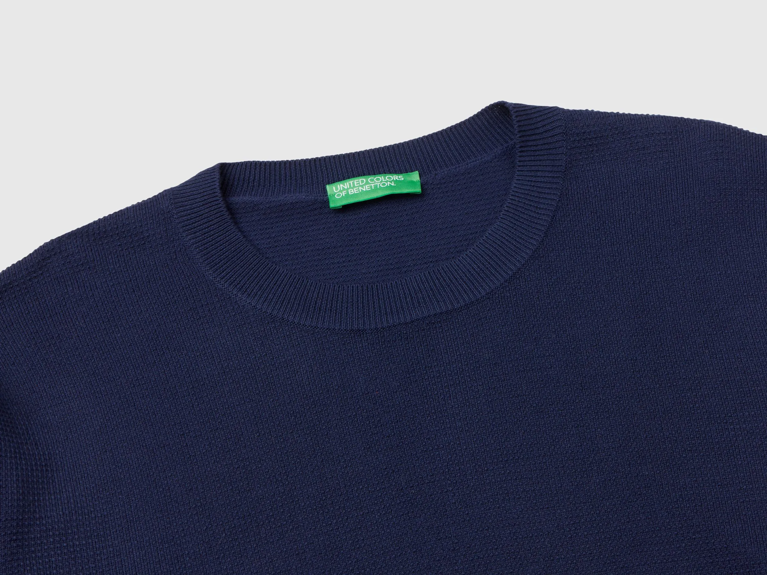 100% cotton crew neck sweater - Dark Blue | Benetton