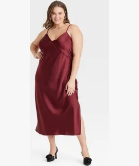 A New Day Women's Midi Slip Dress - A New Day™ Burgundy 2X