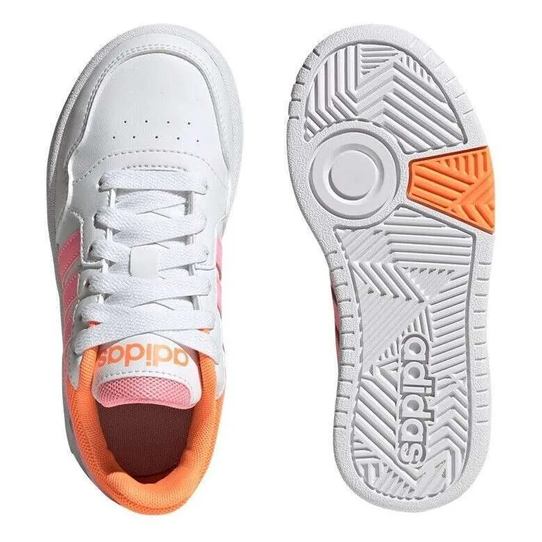 adidas Kids’ Hoops 3.0 Sneaker – White/Pink/Orange