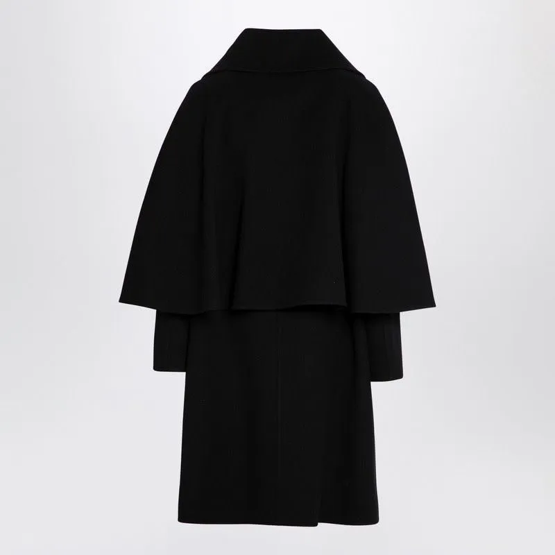 BLACK WOOL AND CASHMERE CAPE COAT