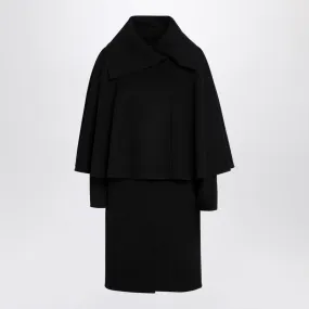 BLACK WOOL AND CASHMERE CAPE COAT