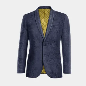  Blazer azul marino de terciopelo paisley solapa redonda