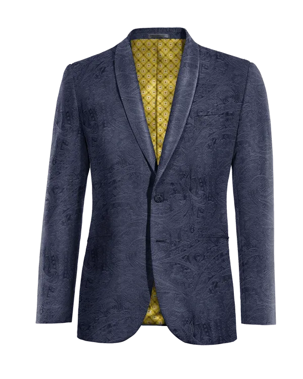  Blazer azul marino de terciopelo paisley solapa redonda