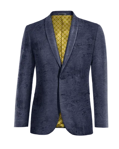  Blazer azul marino de terciopelo paisley solapa redonda