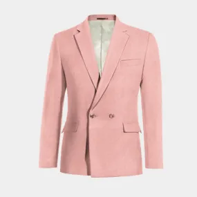  Blazer cruzada rosa claro de tweed herringbone