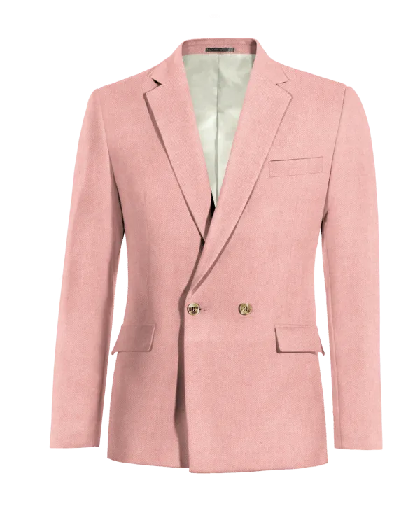  Blazer cruzada rosa claro de tweed herringbone