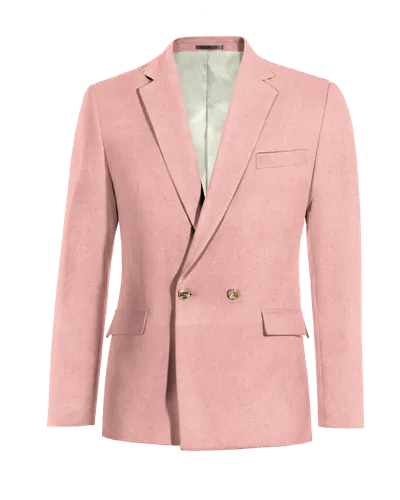  Blazer cruzada rosa claro de tweed herringbone