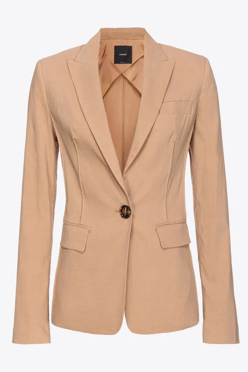 Blazer monopetto in lino stretch donna Beige