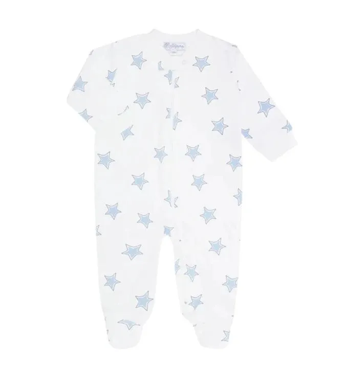 Blue Stars Print Zipper Footie