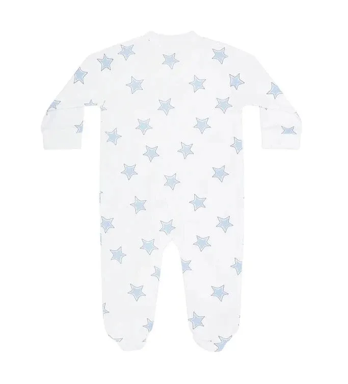 Blue Stars Print Zipper Footie