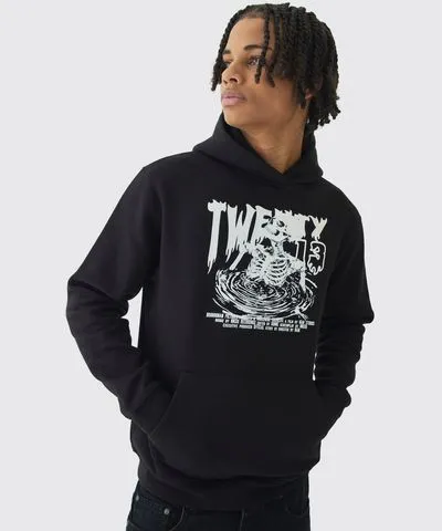 boohoo Mens Gothic Skull Print Hoodie