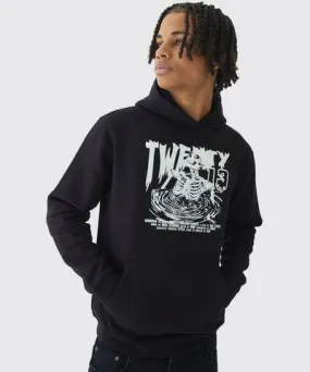 boohoo Mens Gothic Skull Print Hoodie