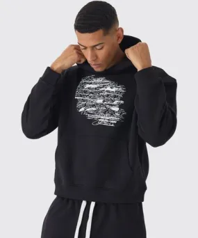 boohoo Mens Oversized Boxy Script Print Hoodie