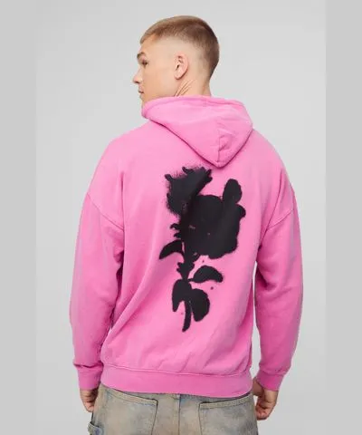 boohooMAN Mens Blurred Floral Graphic Washed Hoodie