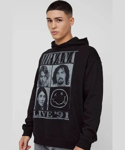 boohooMAN Mens Oversized Nirvana License Hoodie