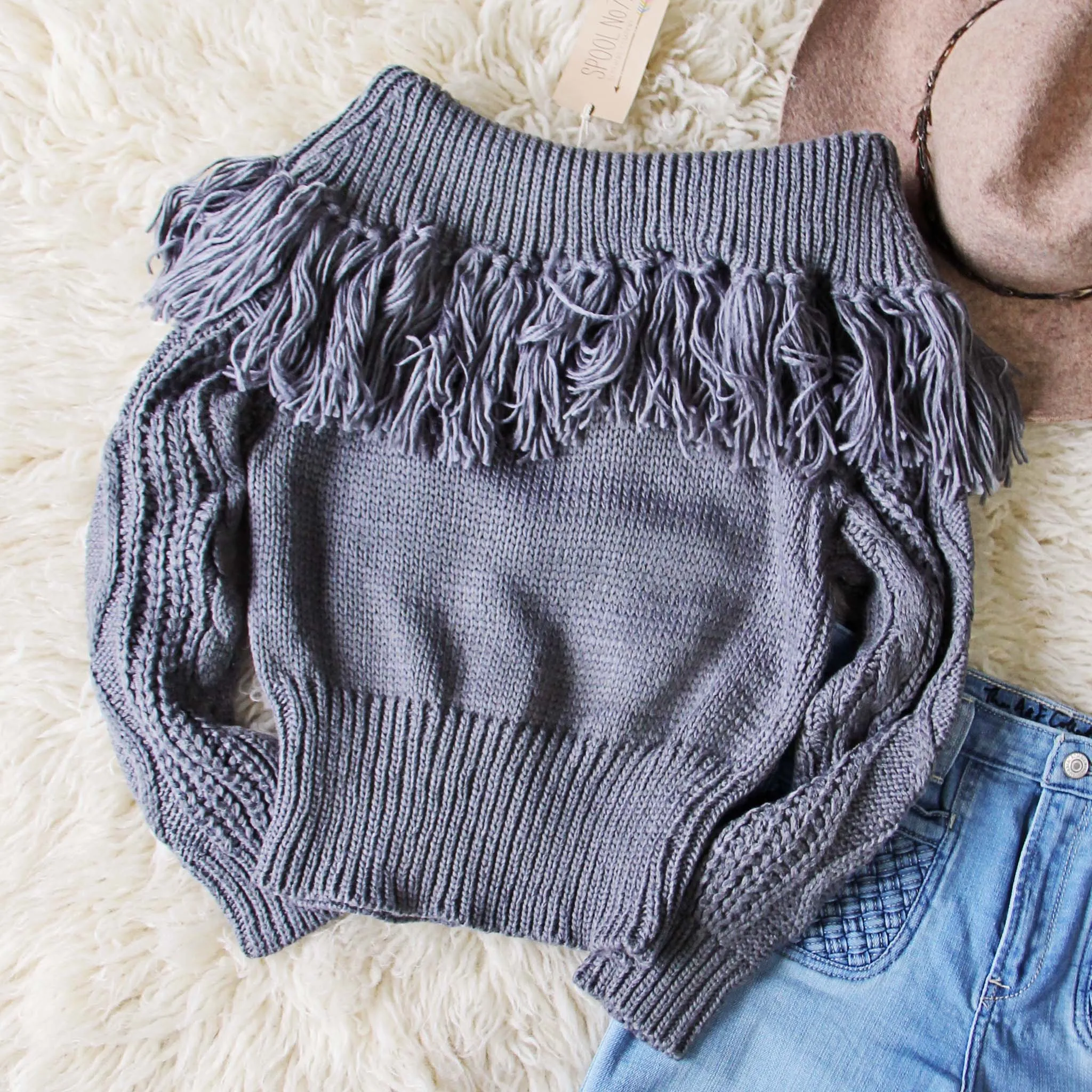 Cable & Feather Sweater in Gray