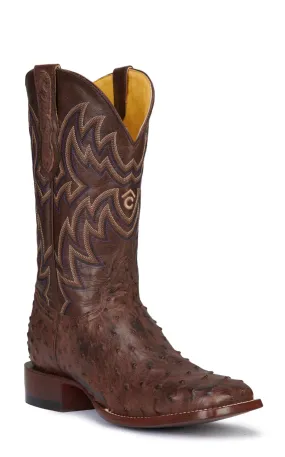 Cavender's Men's Chocolate Brown and Bruchiato Moka Full Quill Ostrich Rafter C Wide Square Toe Exotic Cowboy Boots