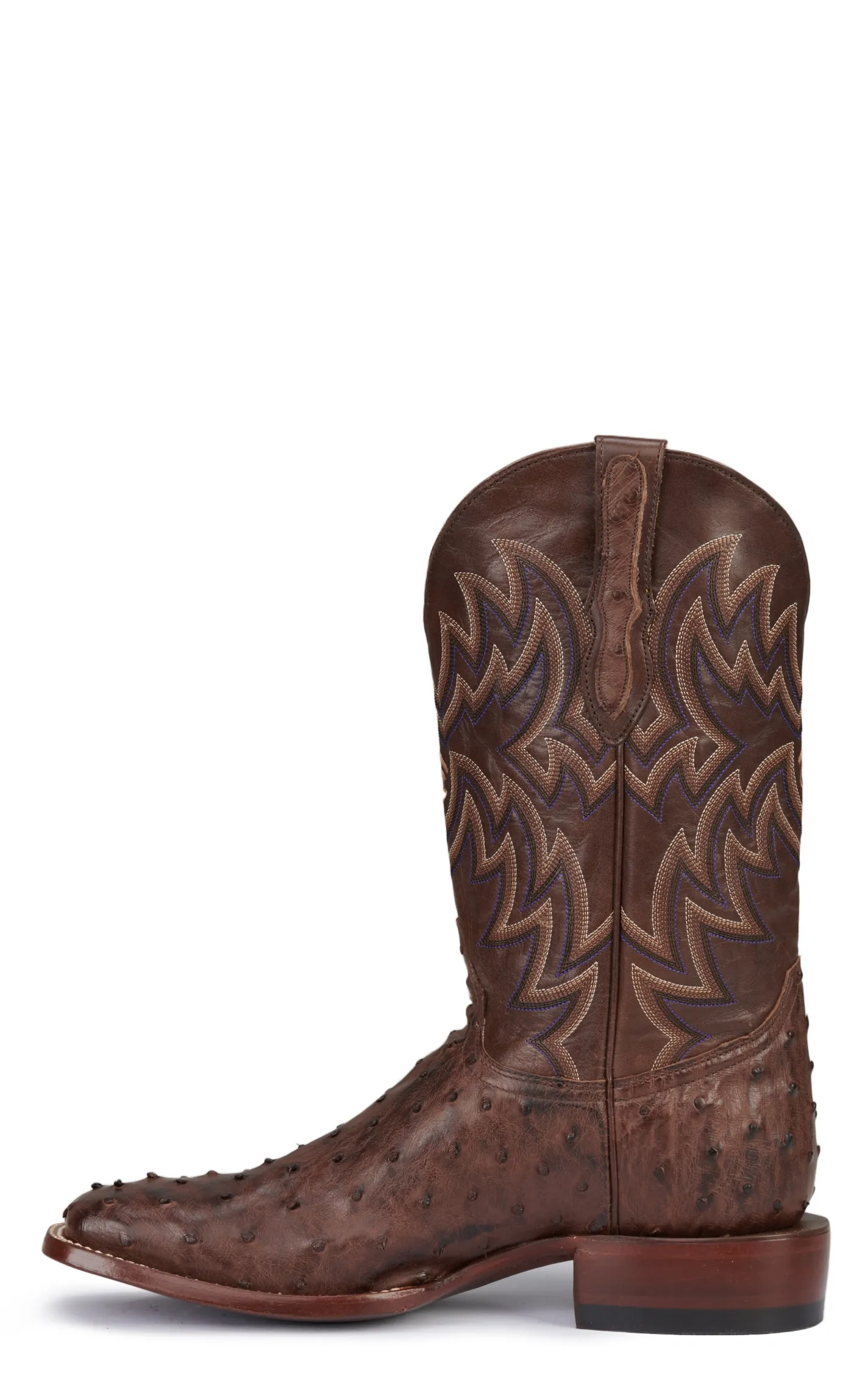 Cavender's Men's Chocolate Brown and Bruchiato Moka Full Quill Ostrich Rafter C Wide Square Toe Exotic Cowboy Boots