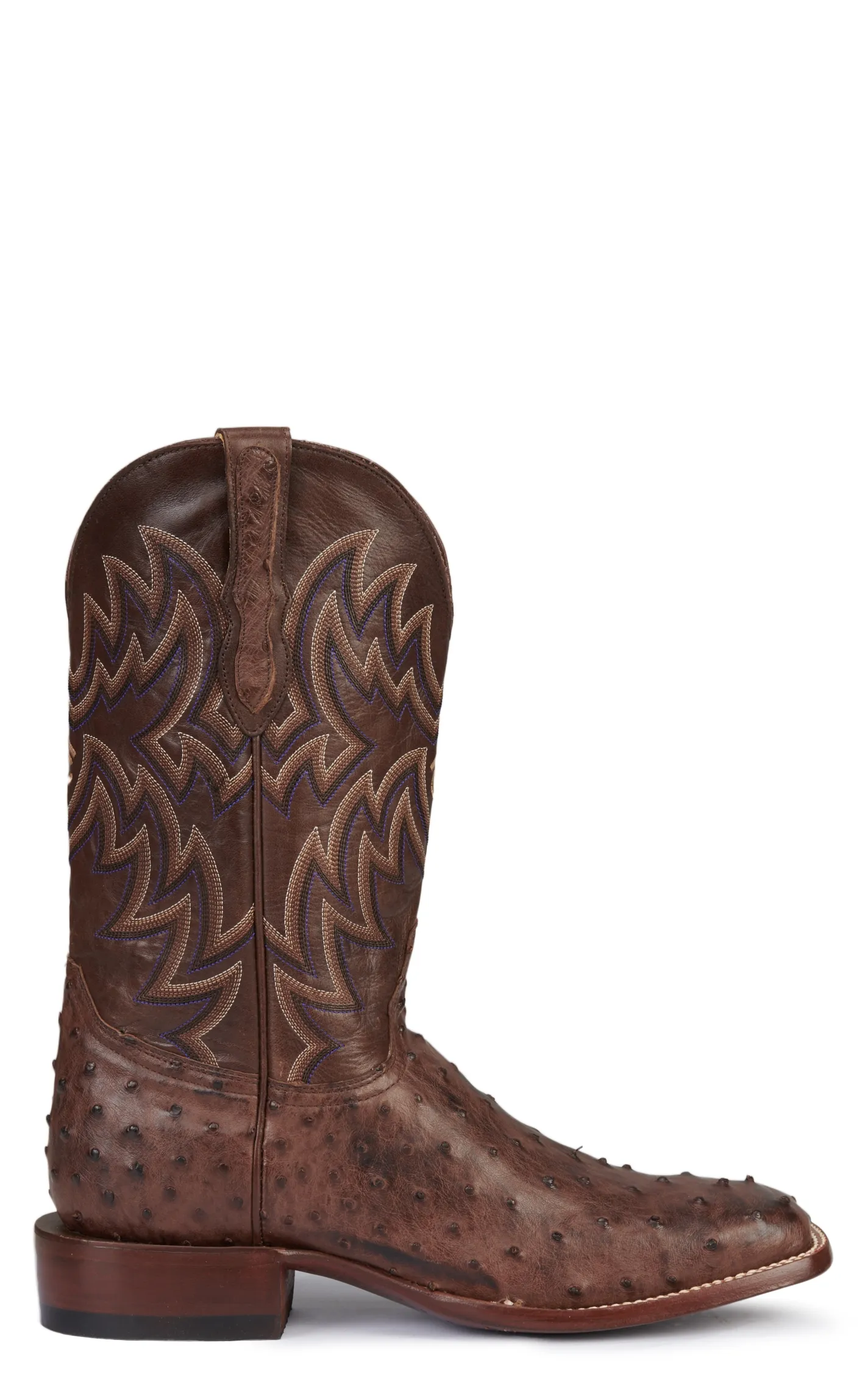 Cavender's Men's Chocolate Brown and Bruchiato Moka Full Quill Ostrich Rafter C Wide Square Toe Exotic Cowboy Boots