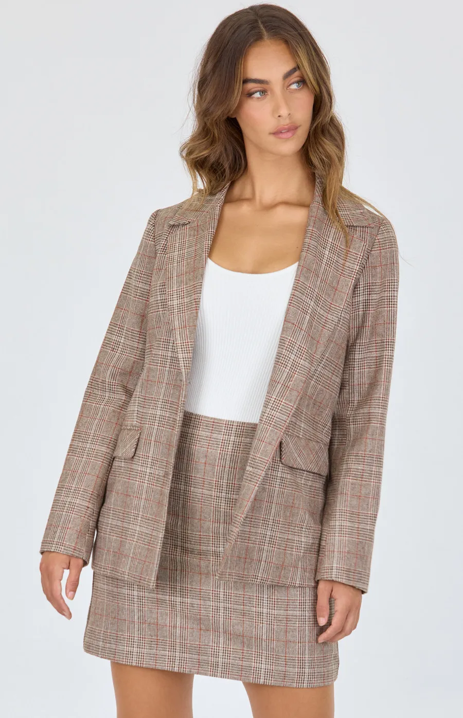 Checkered Blazer with Functional Pockets (SJT365B)