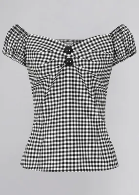 Collectif Dolores Gingham 50's Top Black White