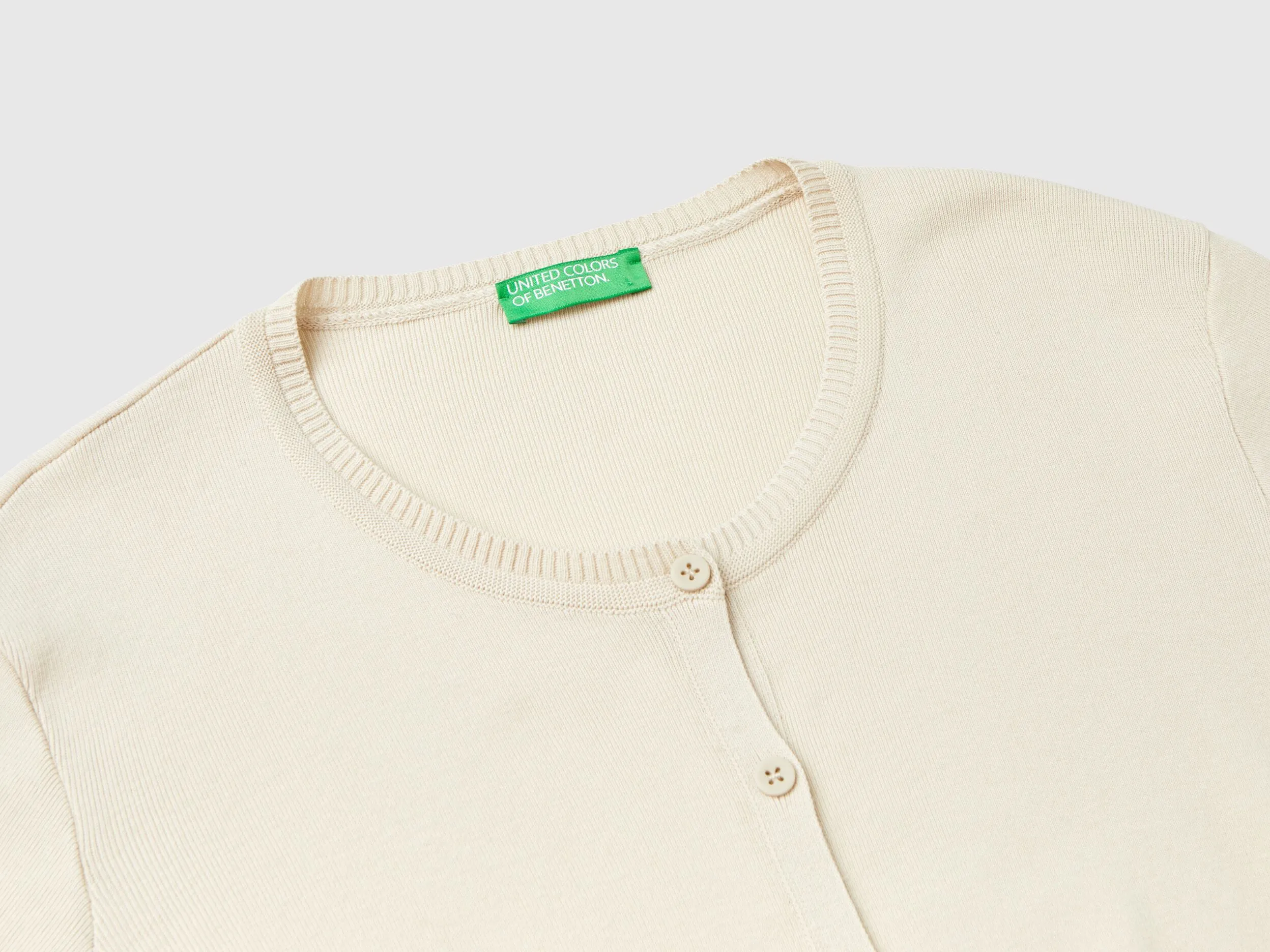 Crew neck cardigan in pure cotton - Beige | Benetton