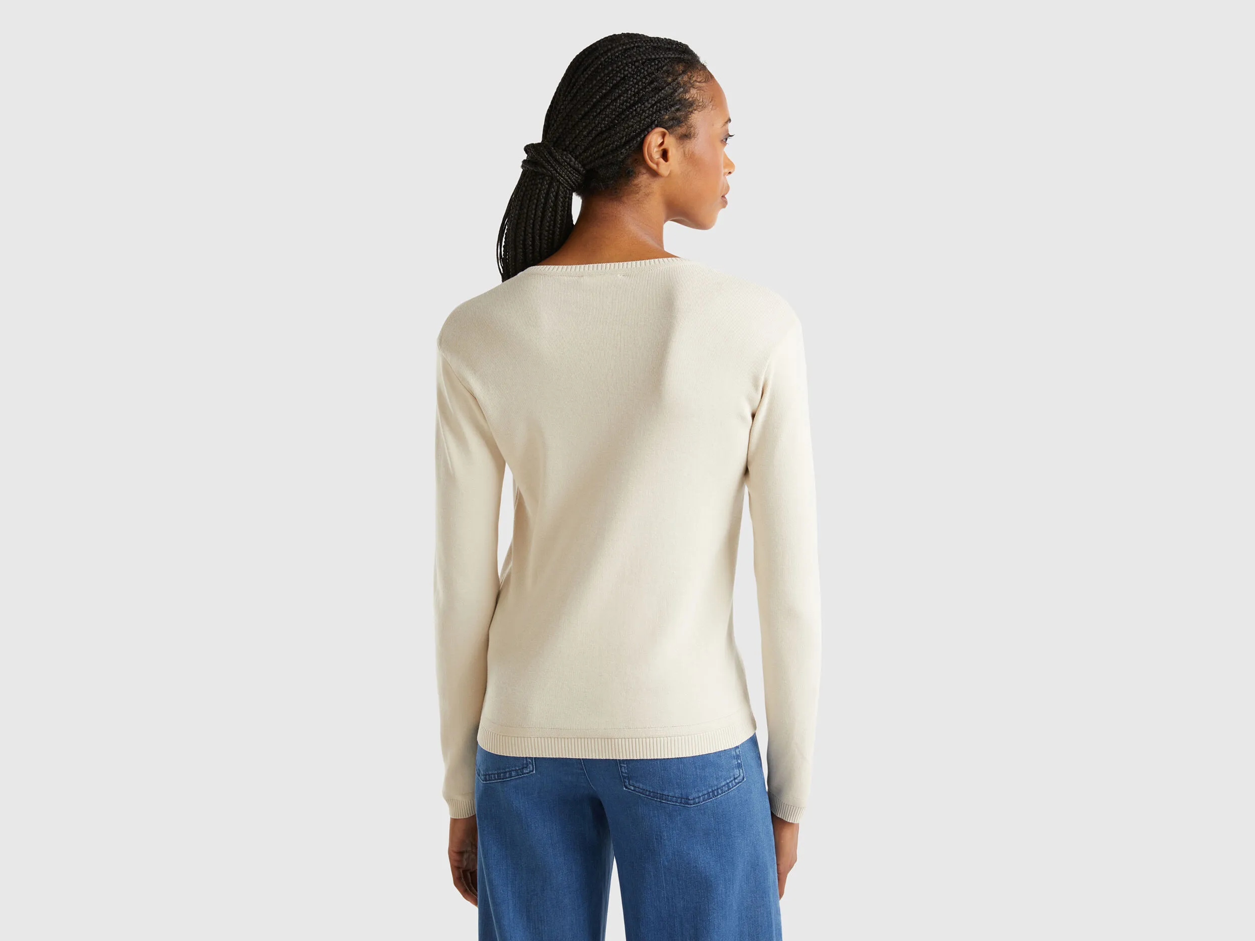 Crew neck cardigan in pure cotton - Beige | Benetton