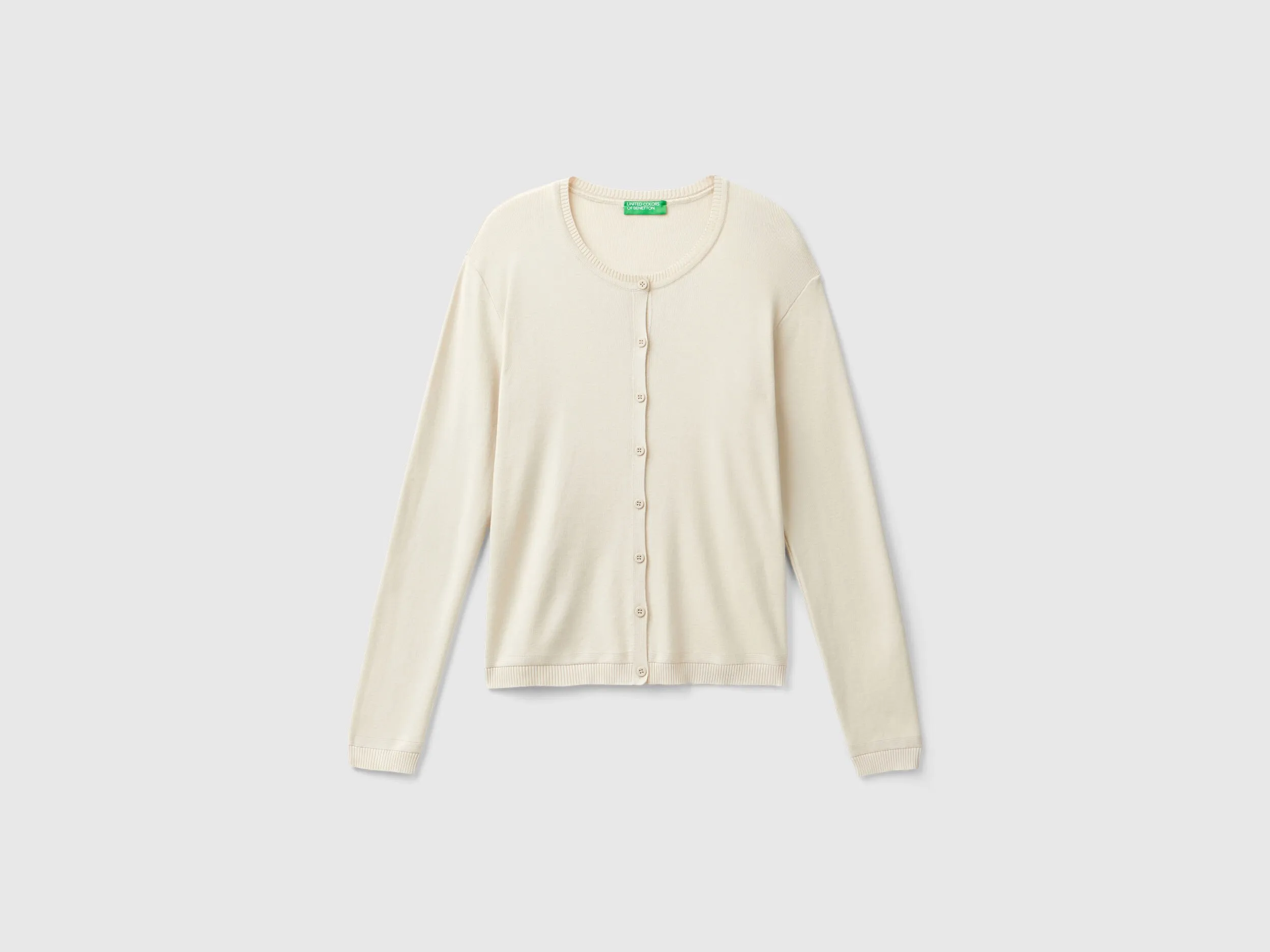 Crew neck cardigan in pure cotton - Beige | Benetton