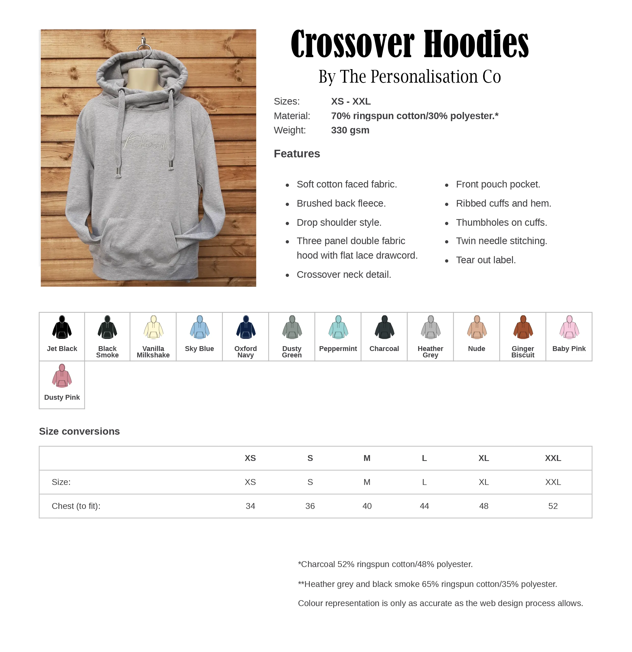 Crossover Neck Hoodie with Too Low On Spoons Design | The Personalisation Company | Unique & Affordable Personalised Gifts