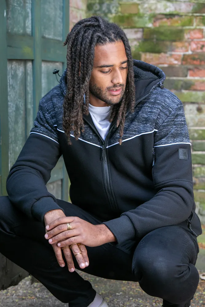 D555 Mens Black Hoodie With Sherpa Lining (HENNESSEY)