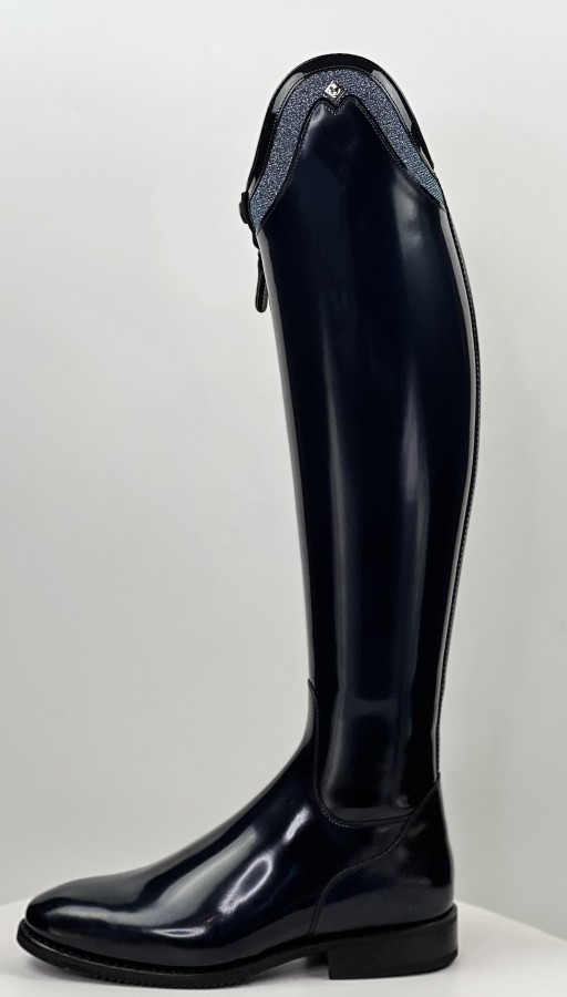 DeNiro Bellini riding boots brushed blue, double rondine top iride blue + shiny blue