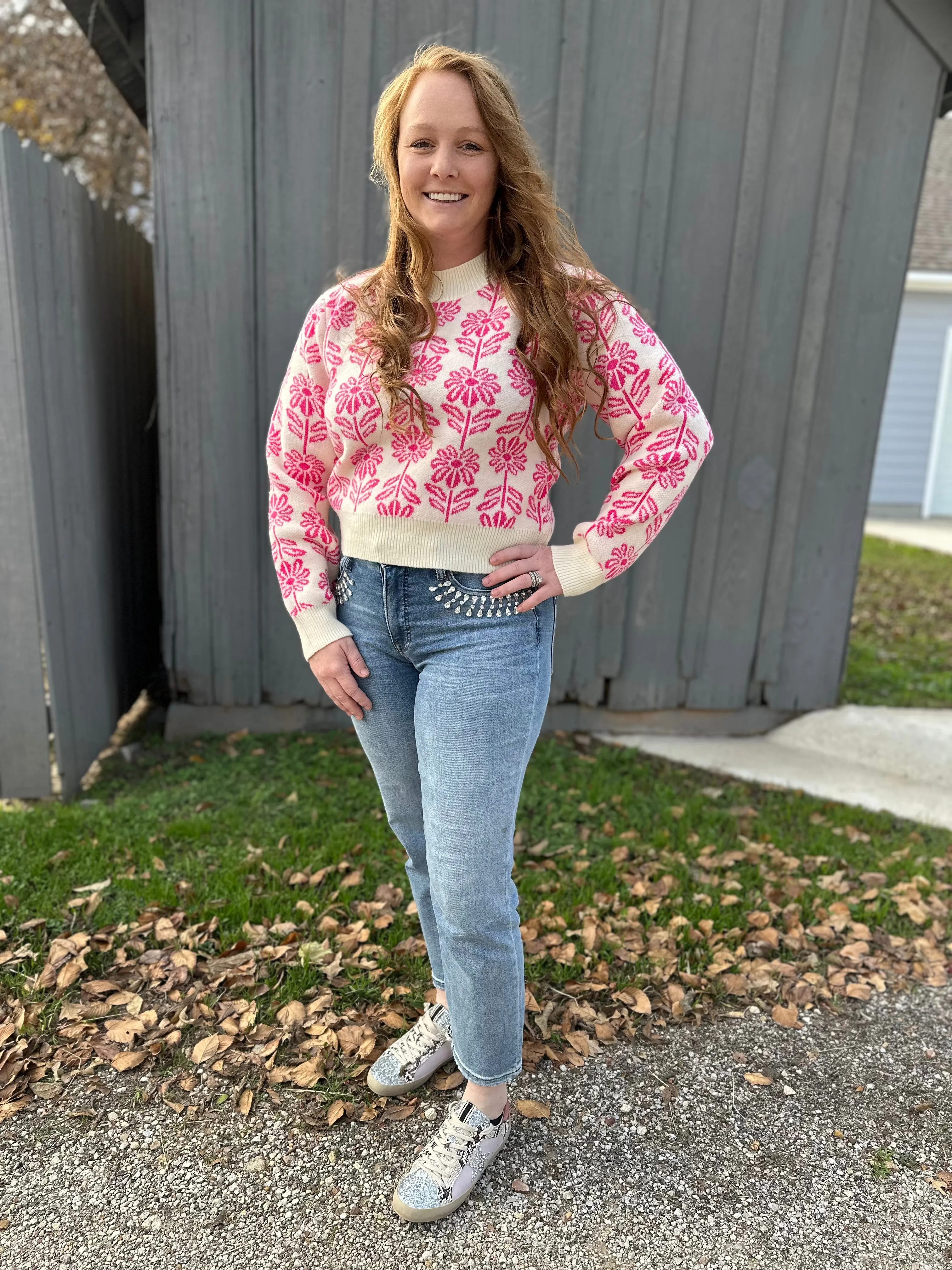 Electric Pink Flower Sweater