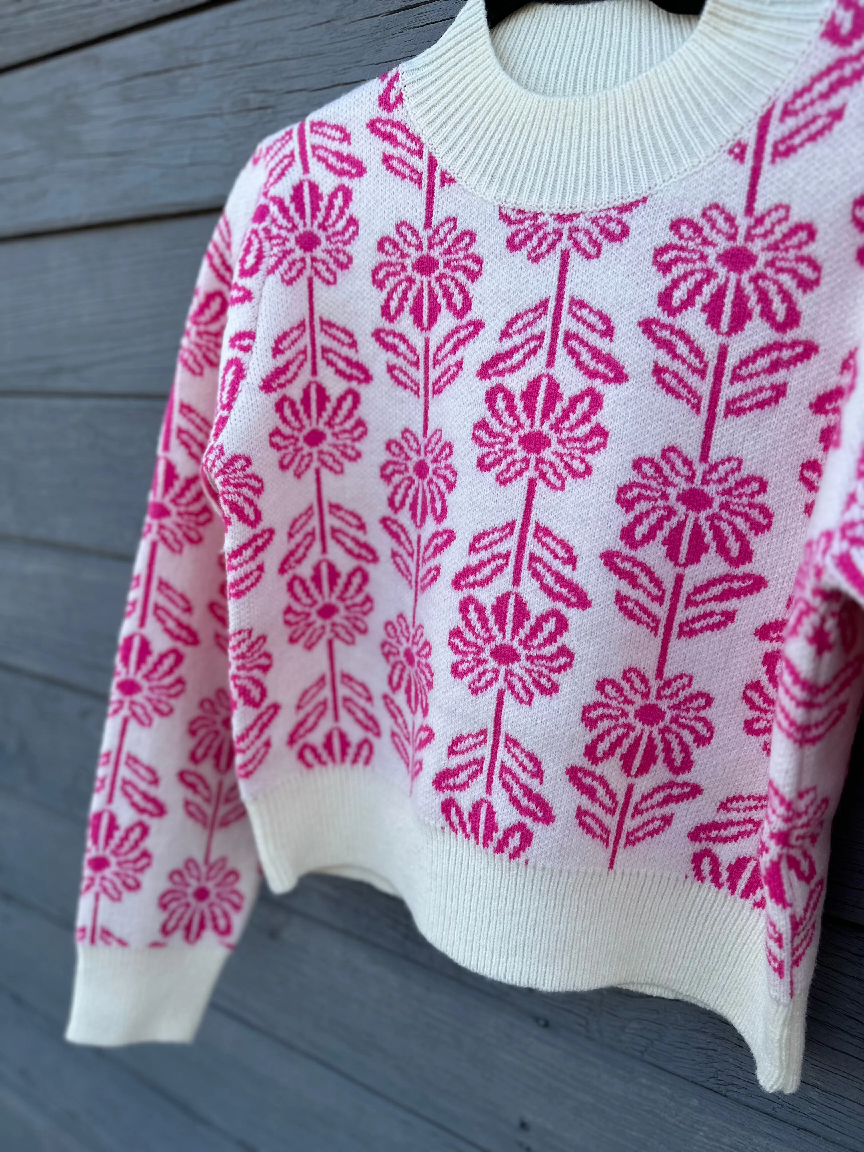 Electric Pink Flower Sweater