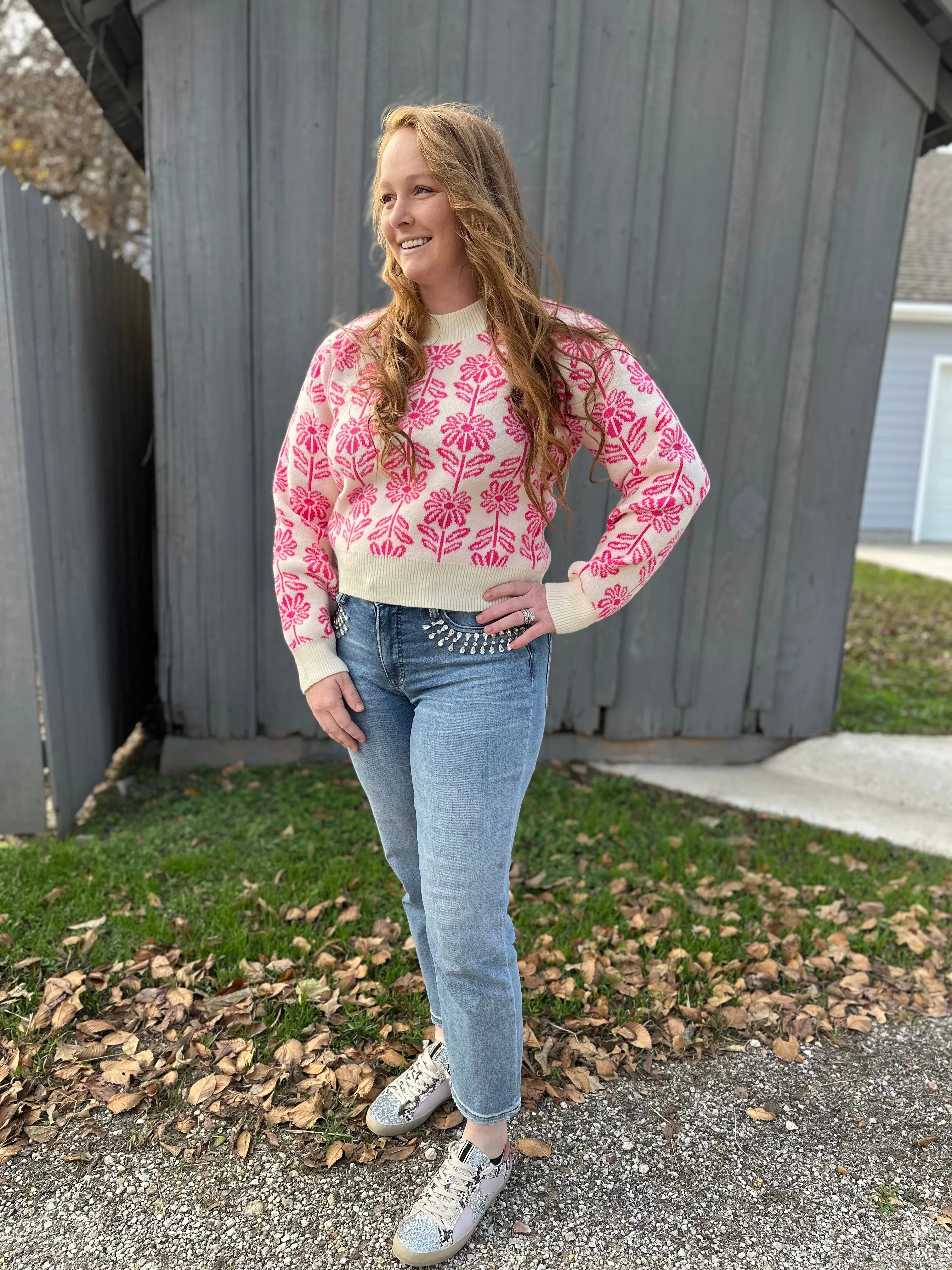 Electric Pink Flower Sweater