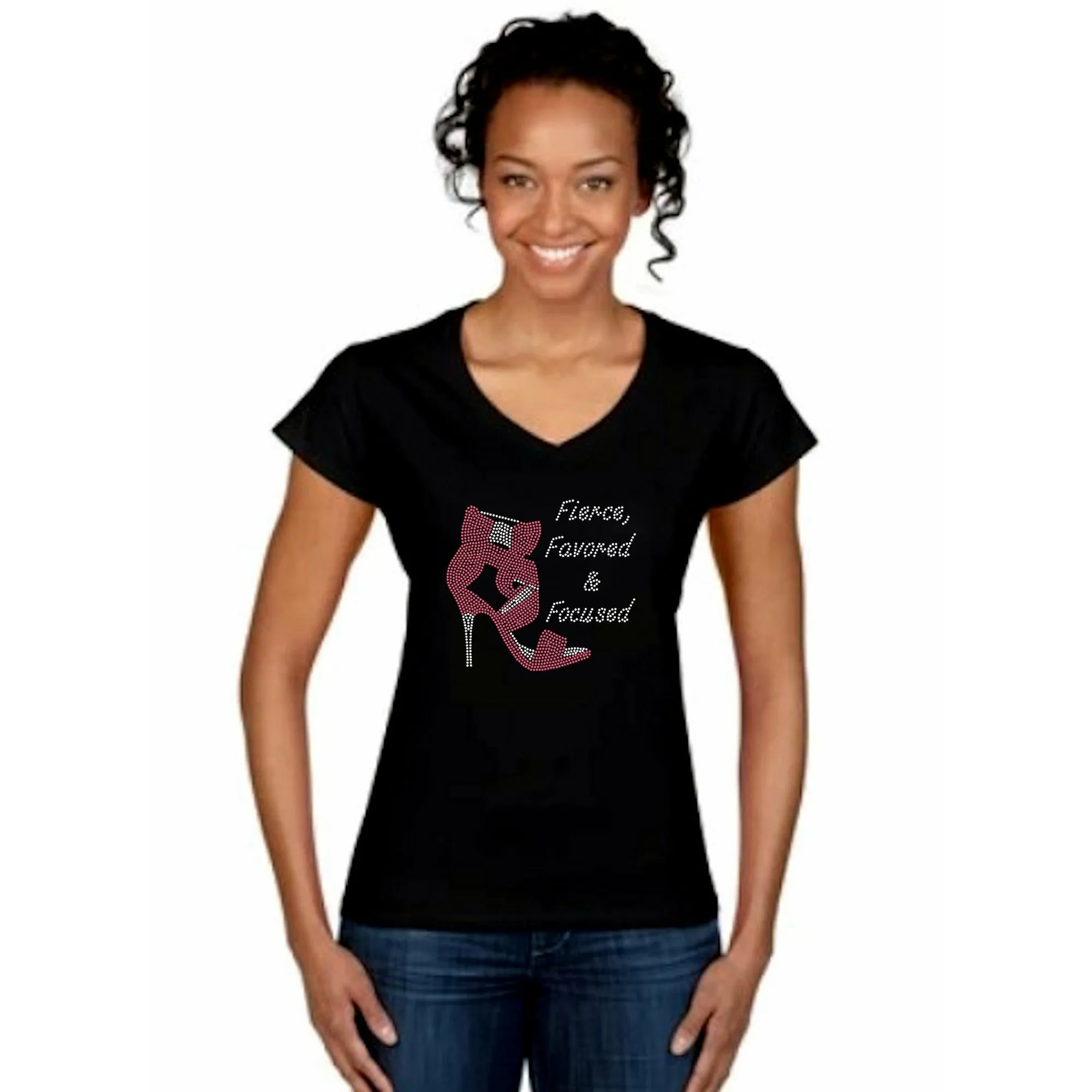 Fierce Favored & Focused Rhinestone Stiletto T-Shirt