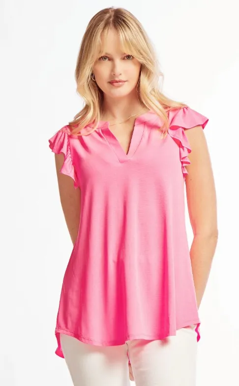 Figure It Out Ruffle Sleeve Top - Neon Pink