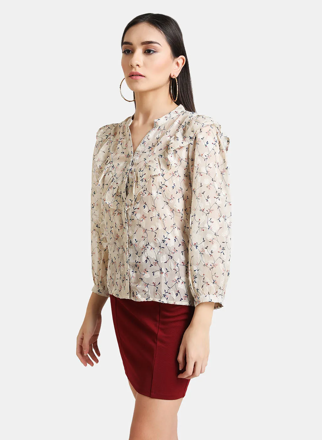 Floral Frill Detailed Shirt