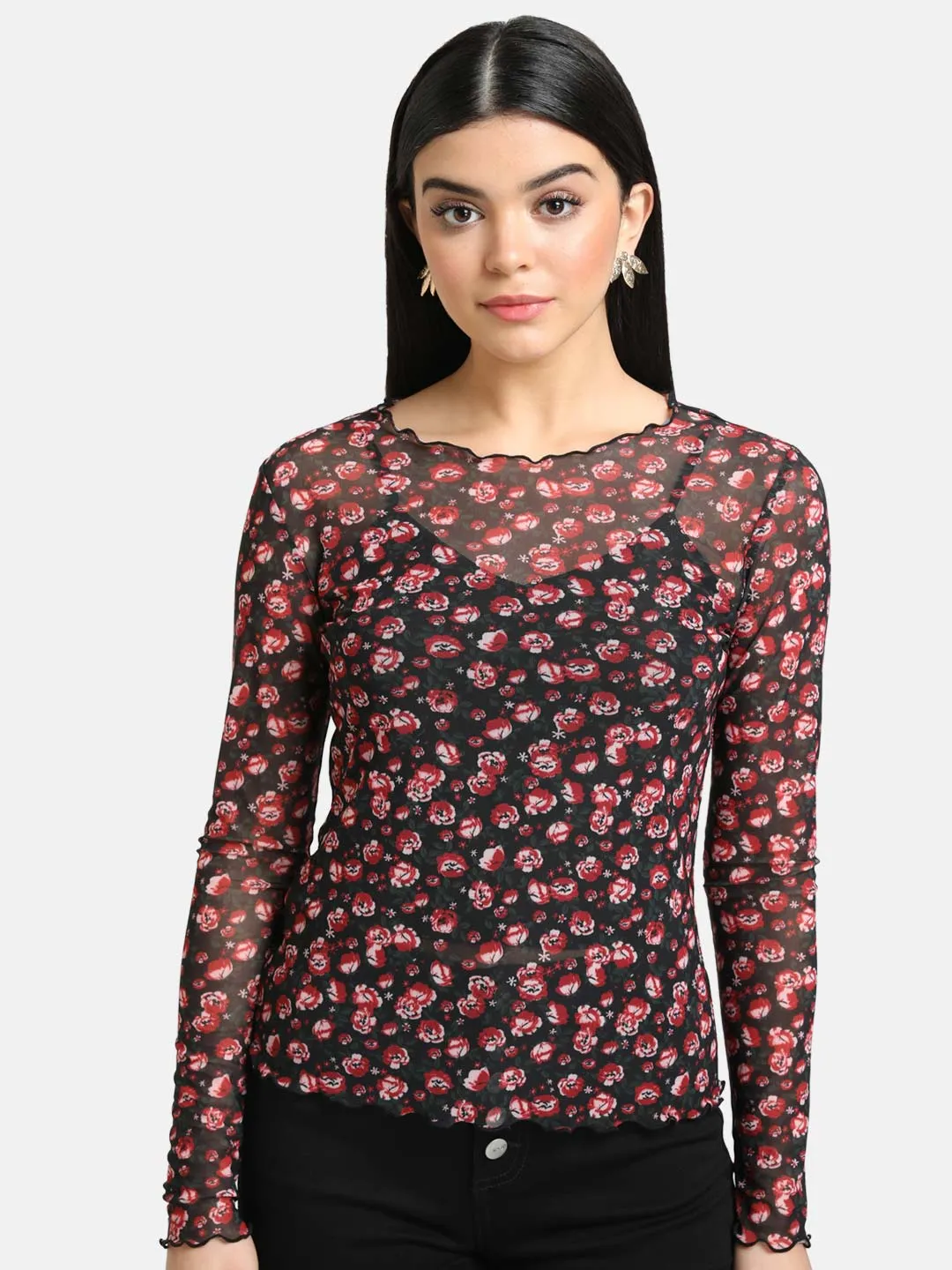 Floral Stretch Mesh Full Sleeve Top