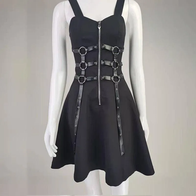 Goth Dark Women's Dress Eyelet Web Zipper Harajuku Mini Dress