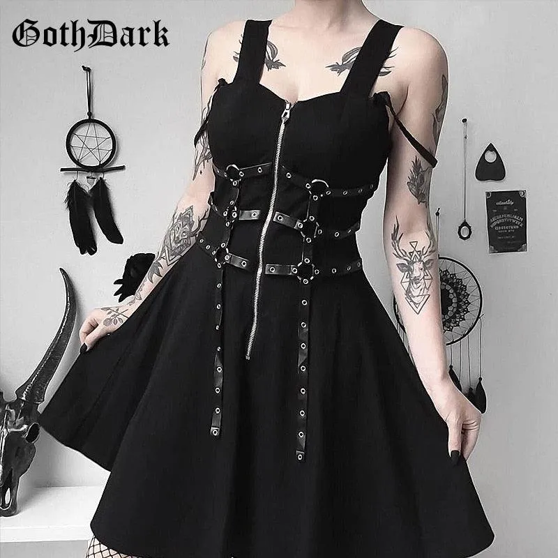 Goth Dark Women's Dress Eyelet Web Zipper Harajuku Mini Dress