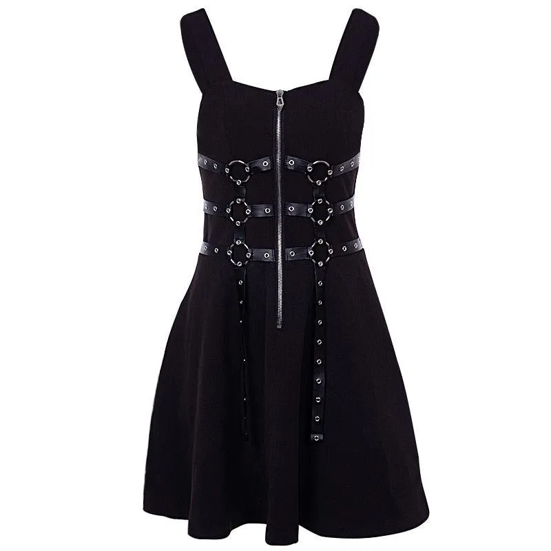 Goth Dark Women's Dress Eyelet Web Zipper Harajuku Mini Dress