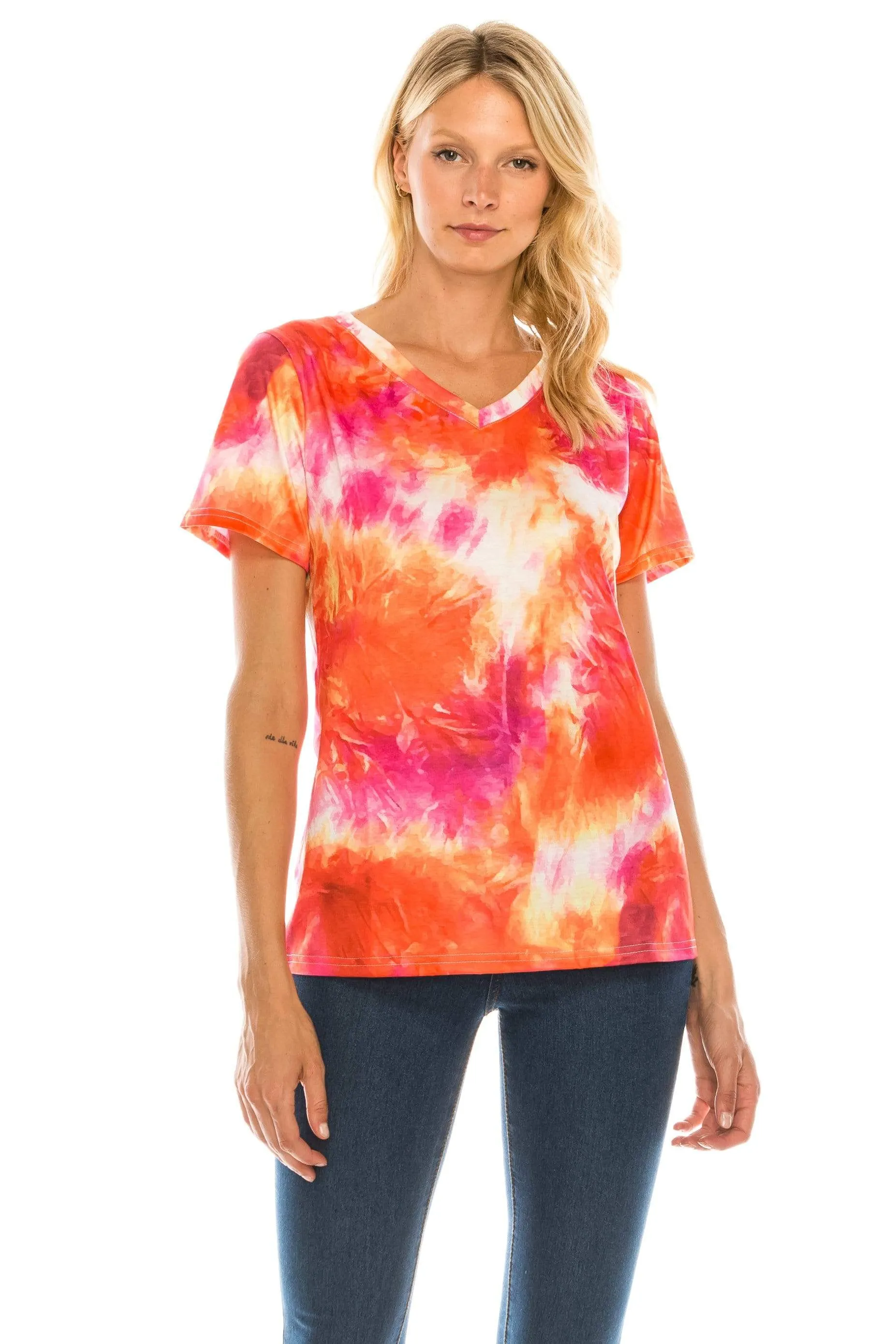 Haute Edition Women's V Neck Tie Dye Prints Tee