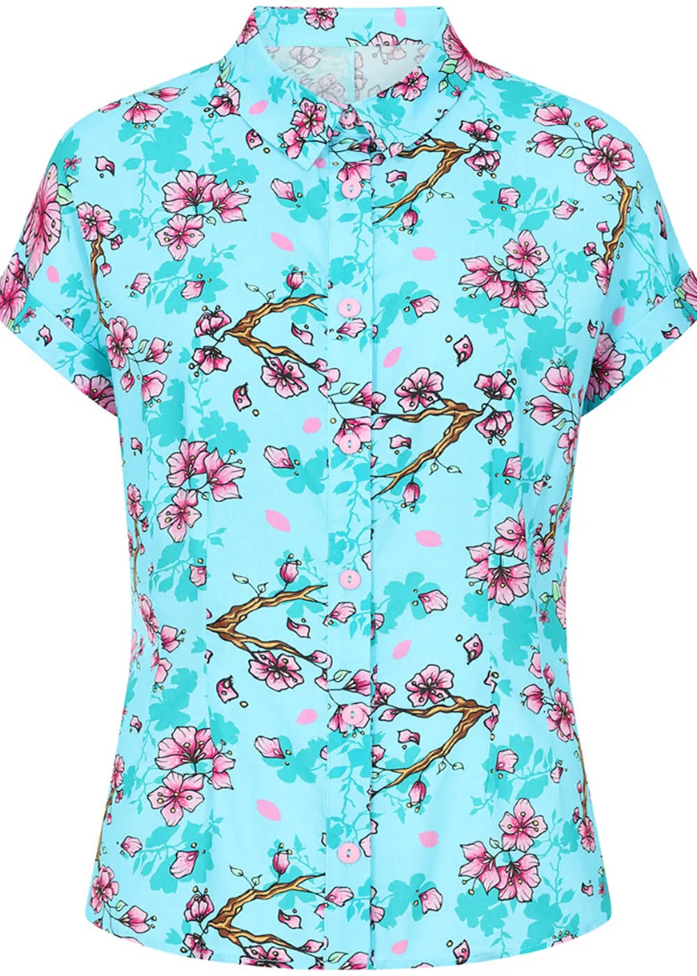 Hell Bunny Louella Blossom 40's Blouse Aqua