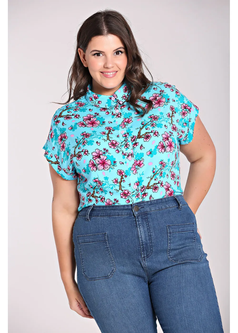 Hell Bunny Louella Blossom 40's Blouse Aqua