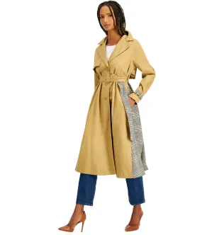 I-N-C Womens Mixed-Media Trench Coat