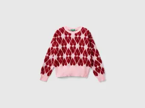 Jacquard heart sweater - Pink | Benetton