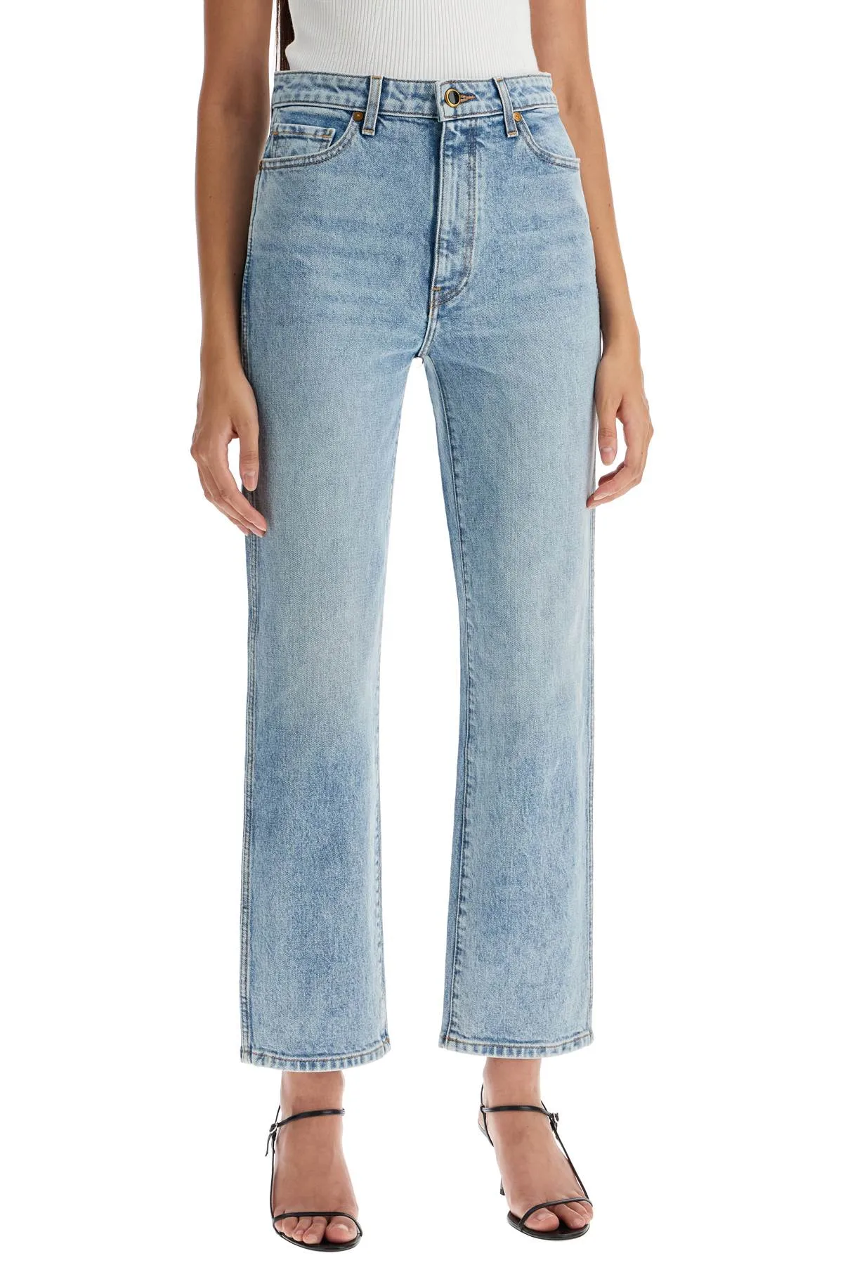 KHAITE Cropped Straight Leg Vintage Wash Jeans