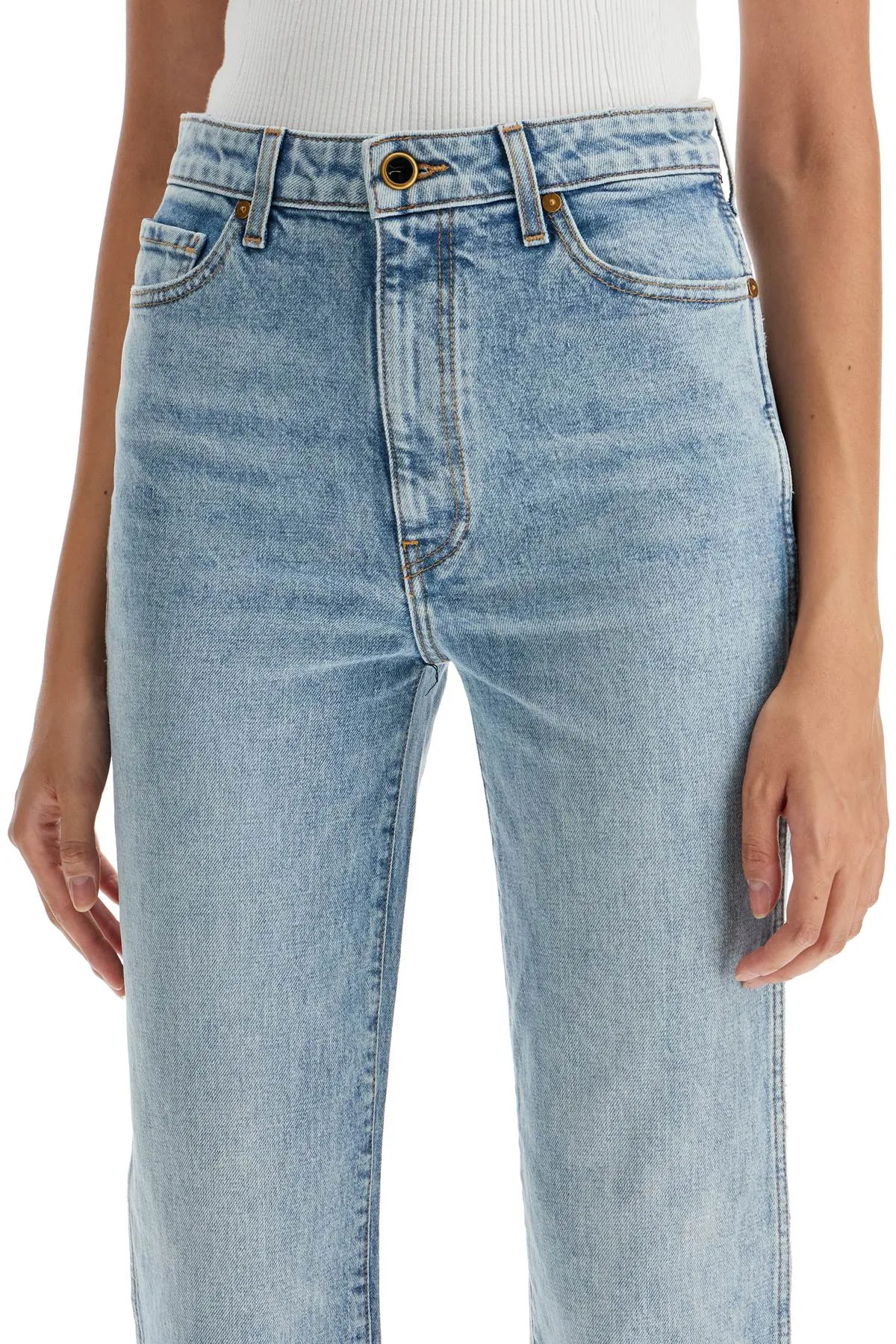 KHAITE Cropped Straight Leg Vintage Wash Jeans