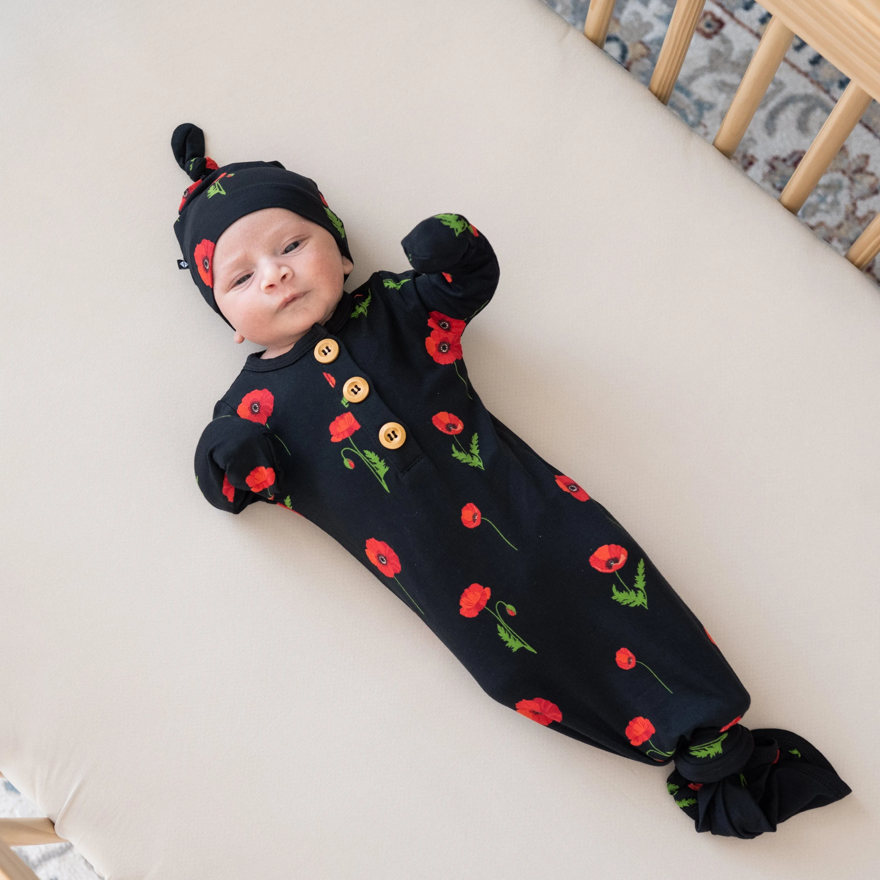 Knotted Gown with Hat Set in Midnight Poppies